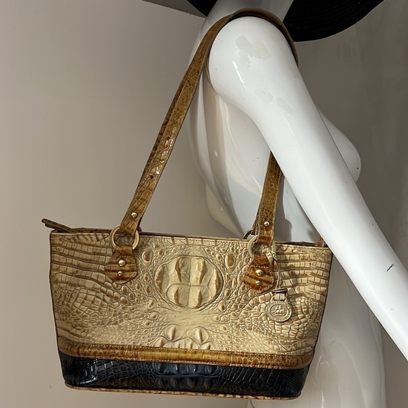 Brahmin Medium Asher Tote Beige Navy Shoulder Bag - Picture 1 of 14